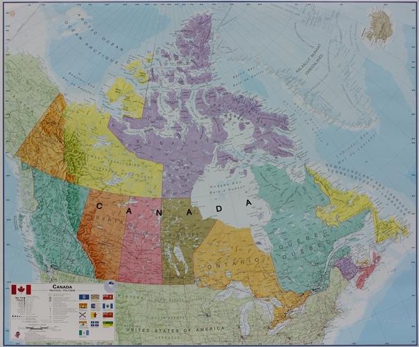 Carte murale plastifiée – Canada politique (légende en anglais) – 120 x 100 cm | Maps International - La Compagnie des Cartes