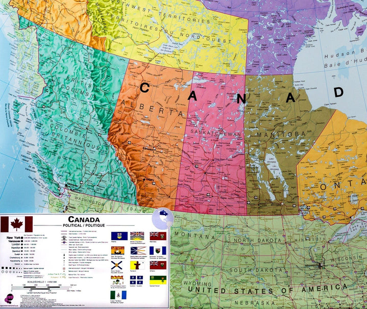 Carte murale plastifiée – Canada politique (légende en anglais) – 120 x 100 cm | Maps International - La Compagnie des Cartes