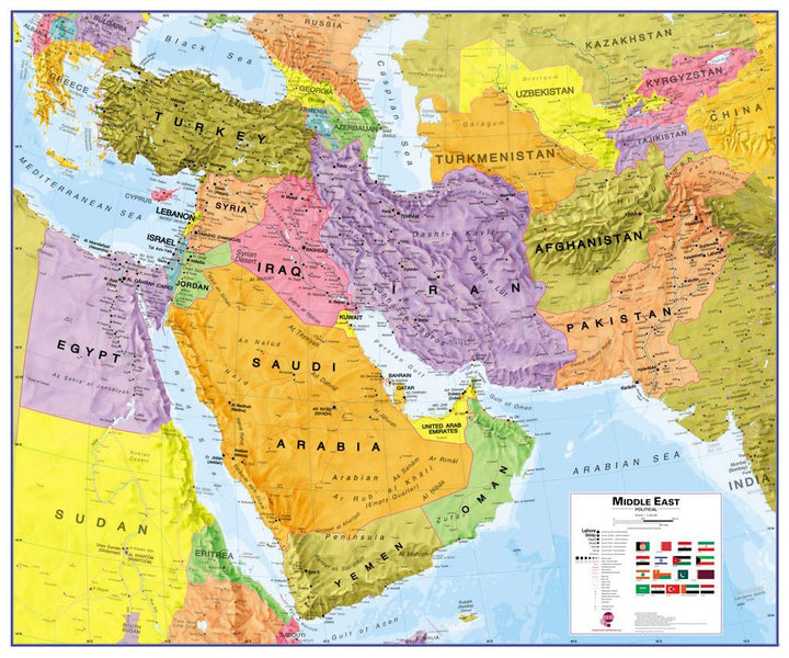 Panneau épinglable (en anglais) - Moyen Orient politique - 120 x 100 cm | Maps International panneau épinglable Maps International 