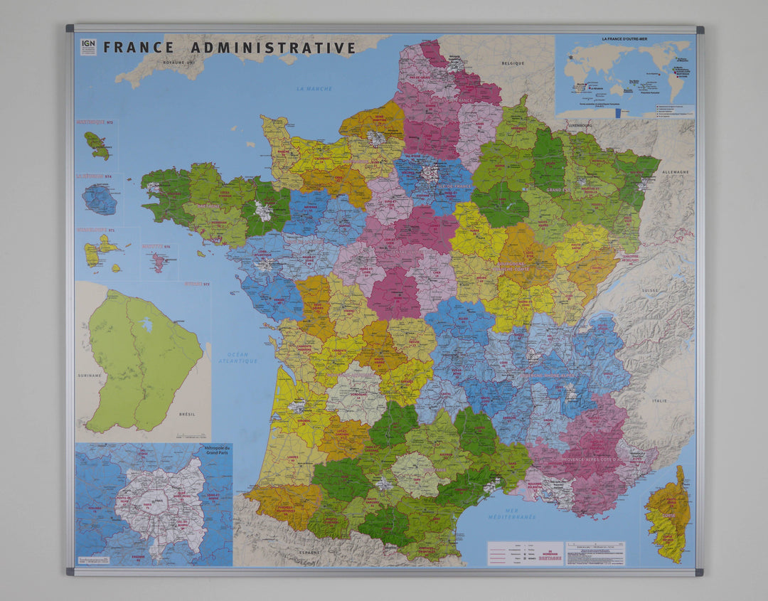 Panneau magnétique - France administrative - 115 x 100 cm | IGN panneau magnétique IGN