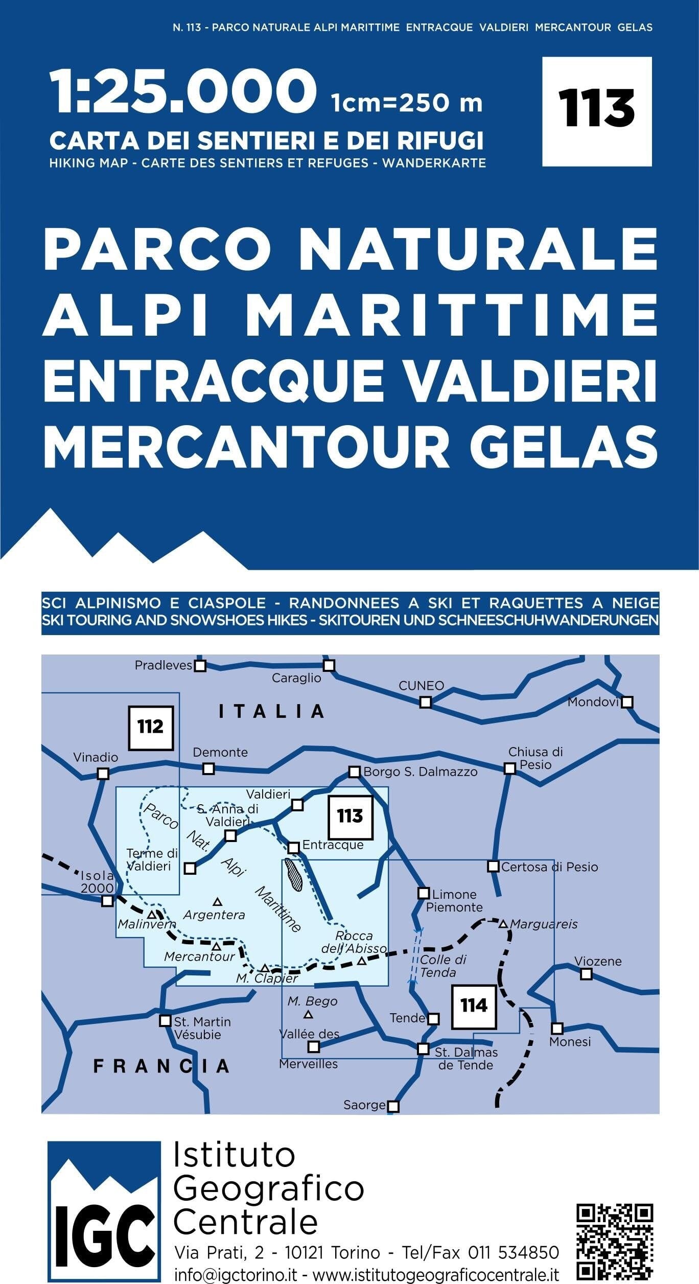Carte de randonnée n° 113 - Parco naturale Alpi Marittime - Entracque - Valdieri - Mercantour - Gelas 1:25.000 | Istituto Geografico Centrale carte de randonnée Istituto Geografico Centrale Default Title