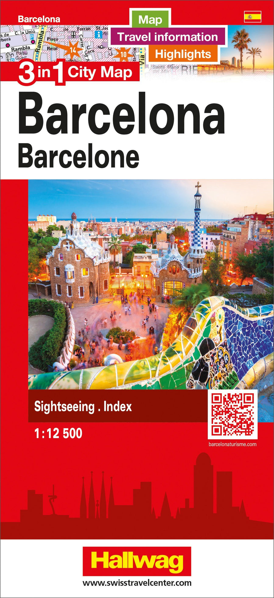 Plan de ville - Barcelone | Hallwag - 3 in 1 City maps carte pliée Hallwag 