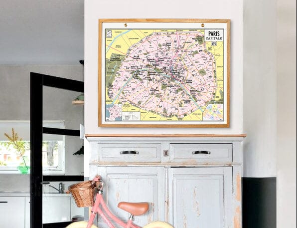 Plan mural de Paris de style vintage, avec oeillets métalliques - 68,5 x 84 cm carte murale petit tube Emile en Ville 