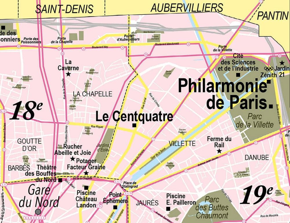 Plan mural de Paris de style vintage, avec oeillets métalliques - 68,5 x 84 cm carte murale petit tube Emile en Ville 