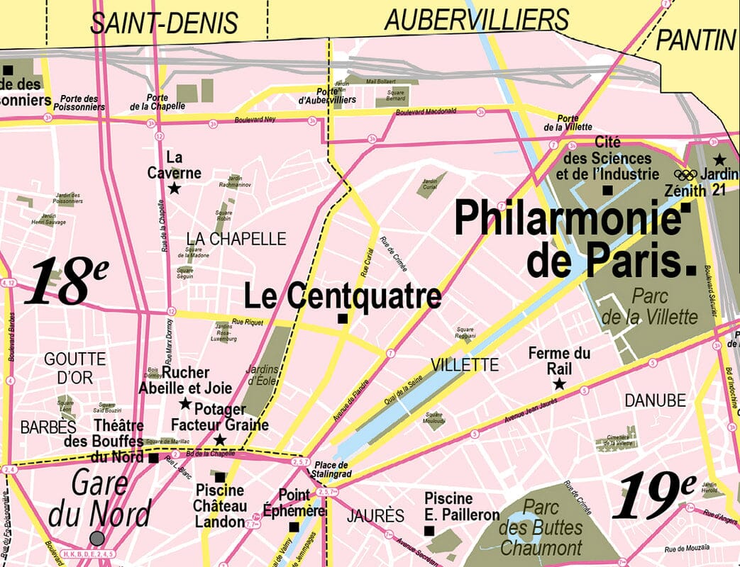 Plan mural de Paris de style vintage, avec oeillets métalliques - 68,5 x 84 cm carte murale petit tube Emile en Ville 