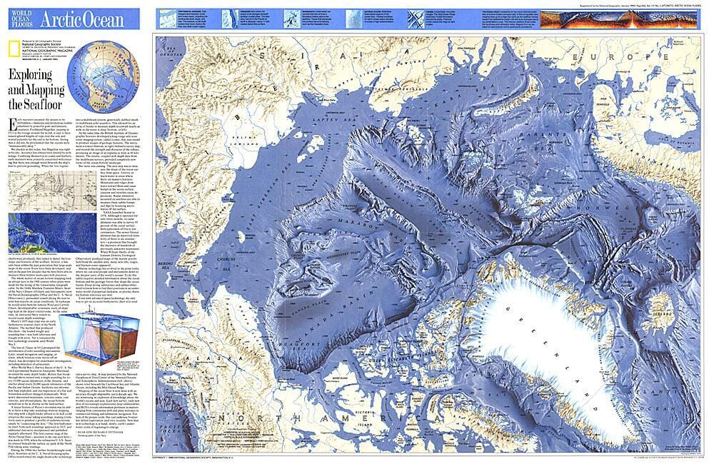 Planchers de l'océan mondial 1990, carte de l'océan Arctique carte murale roulée (en tube) National Geographic Historic POD Default Title