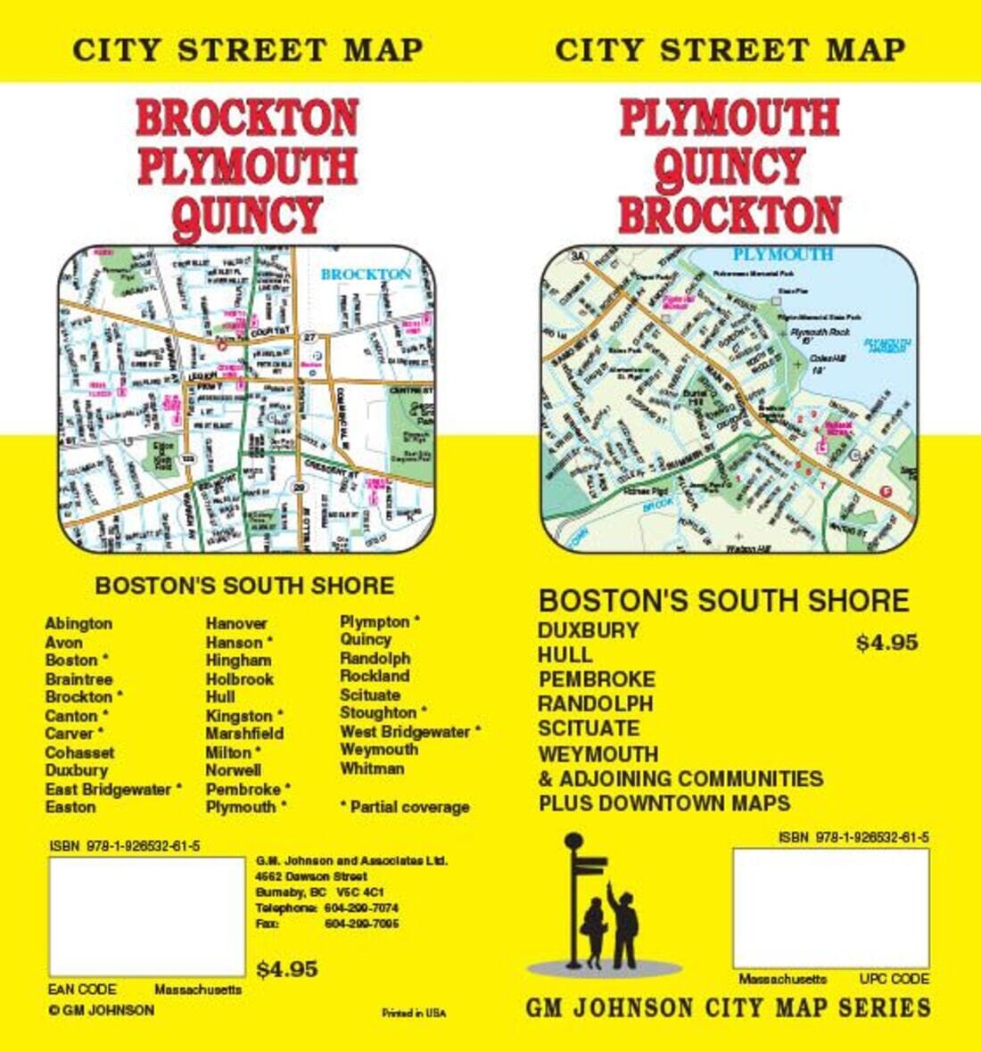 Plymouth : Quincy : Brockton : plan des rues de la ville = Brockton : Plymouth : Quincy : plan de ville | GM Johnson plan de ville GM Johnson