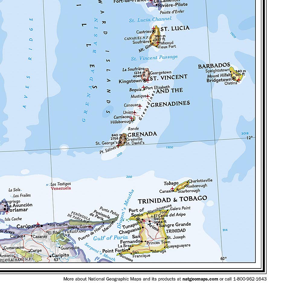 Carte murale (en anglais) - Caraïbes - 91 x 61 cm | National Geographic carte murale roulée (en tube) National Geographic