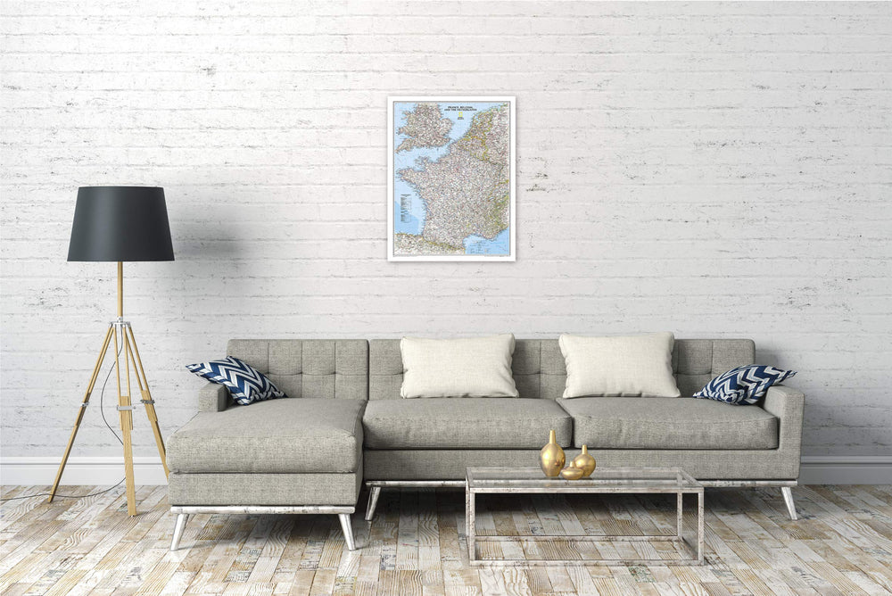 Poster (en anglais) - France, Belgique, Pays-Bas - 60 x 77 cm | National Geographic carte murale petit tube National Geographic 