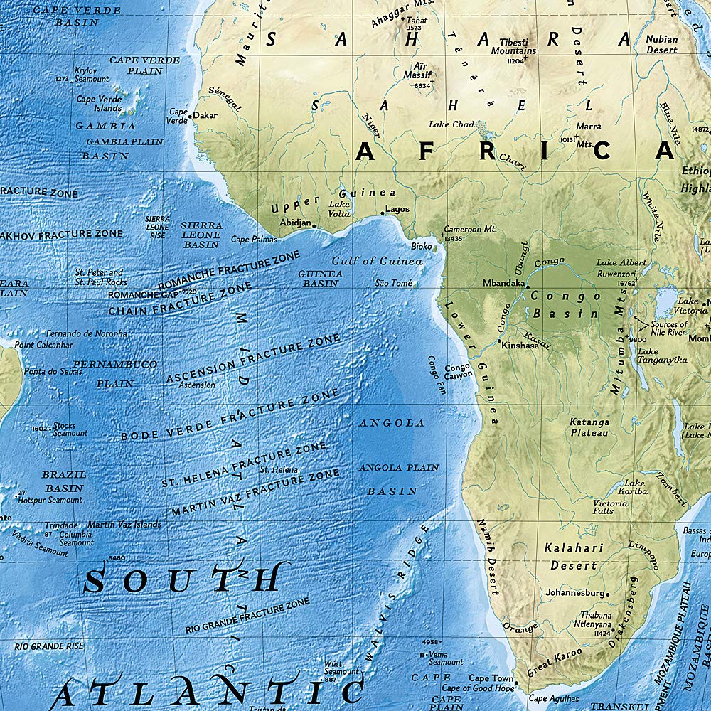 Carte murale (en anglais) - Monde physique - 1/36M (116 x 77 cm) | National Geographic carte murale roulée (en tube) National Geographic