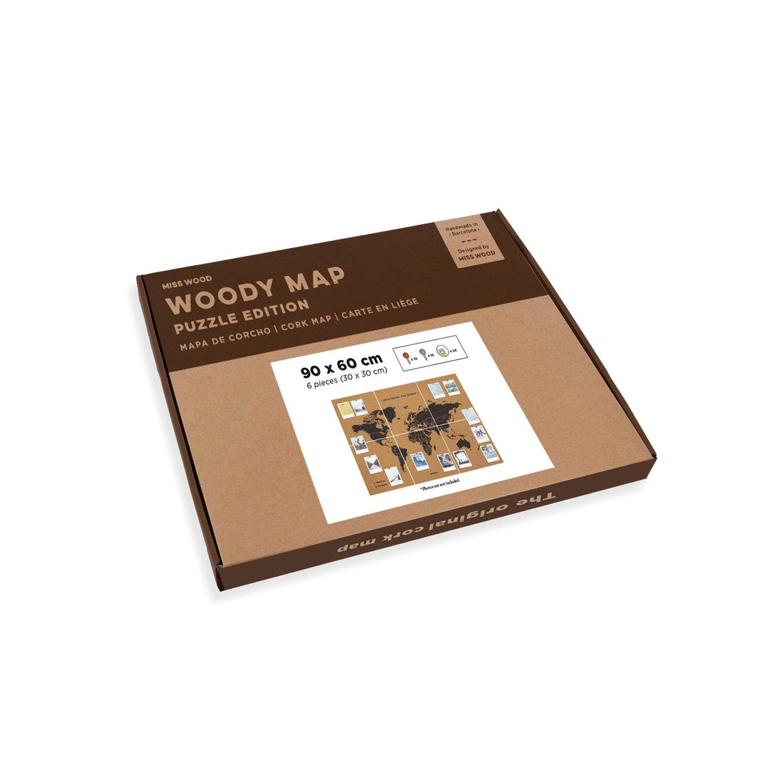 Puzzle / Carte du monde en liège - couleur naturelle, impression noir | Miss Wood carte murale grand tube Miss Wood 