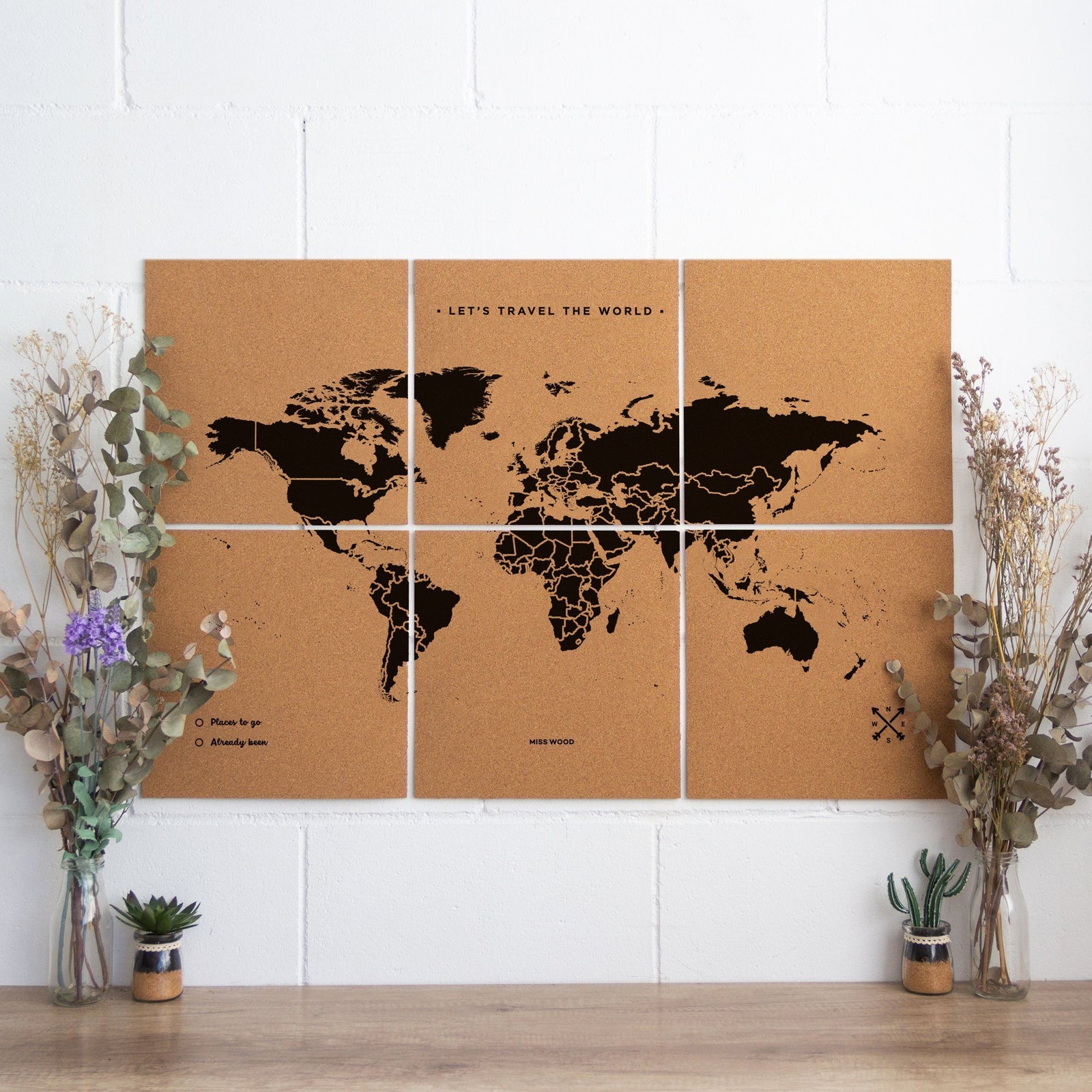 Carte du monde / puzzle en liège - couleur naturelle, impression noir (90 x 60 cm) | Miss Wood puzzle Miss Wood Default Title