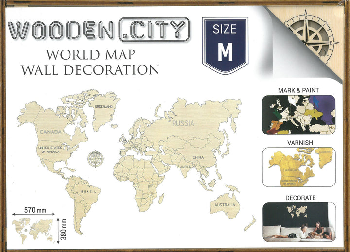 Puzzle en bois - Carte du monde, à monter soi-même - couleur naturelle | Wooden City carte murale grand tube Wooden City 