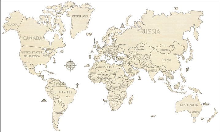 Puzzle en bois - Carte du monde, à monter soi-même - couleur naturelle | Wooden City carte murale grand tube Wooden City Medium (57 x 36 cm) 