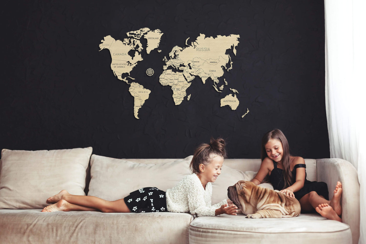 Carte du monde à assembler - couleur naturelle | Wooden City puzzle Wooden City