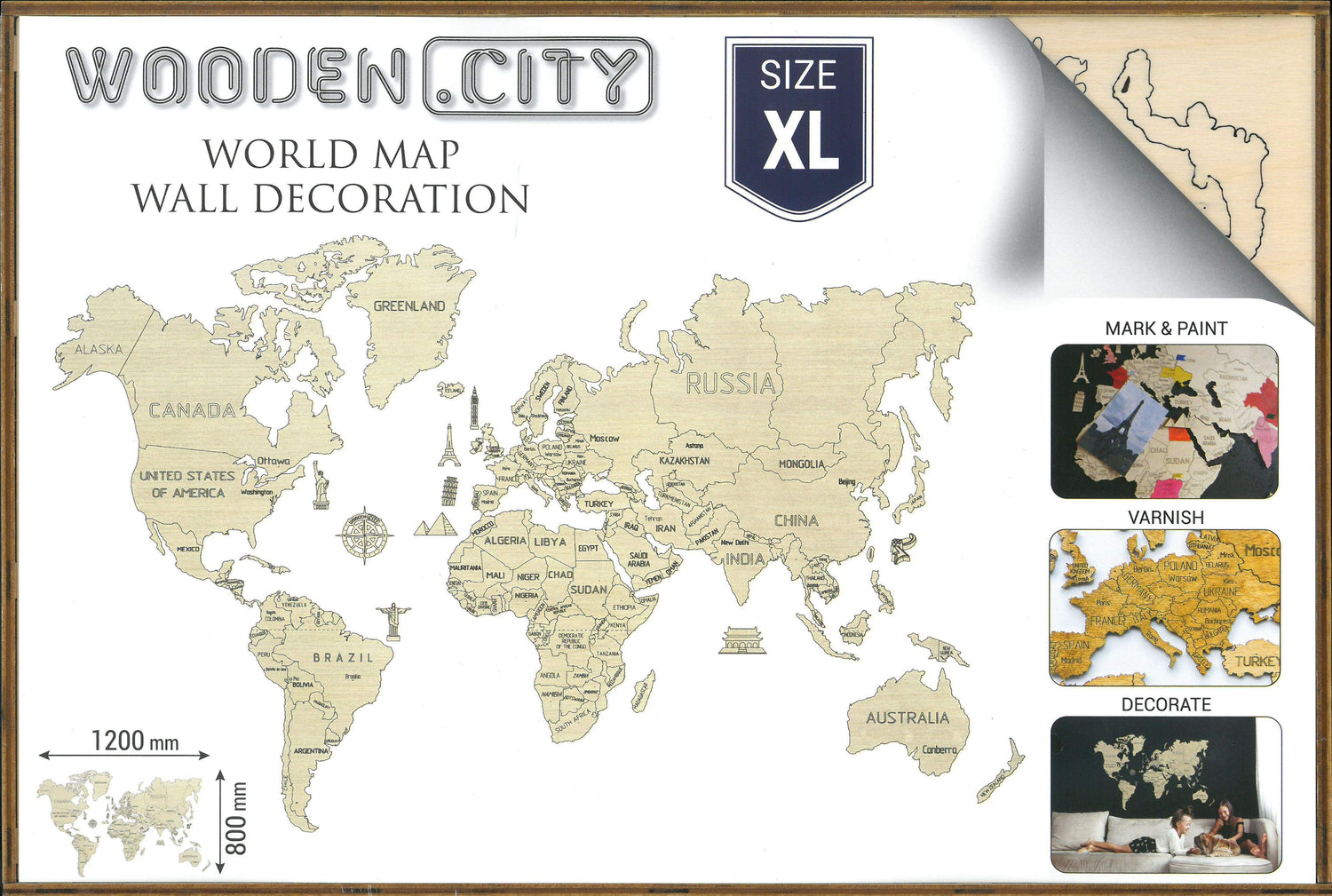 Carte du monde à assembler - couleur naturelle | Wooden City puzzle Wooden City