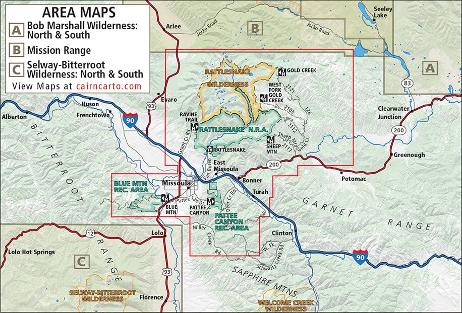 Rattlesnake Wilderness et Missoula (Montana) | Cairn Cartographics carte de randonnée Cairn Cartographics