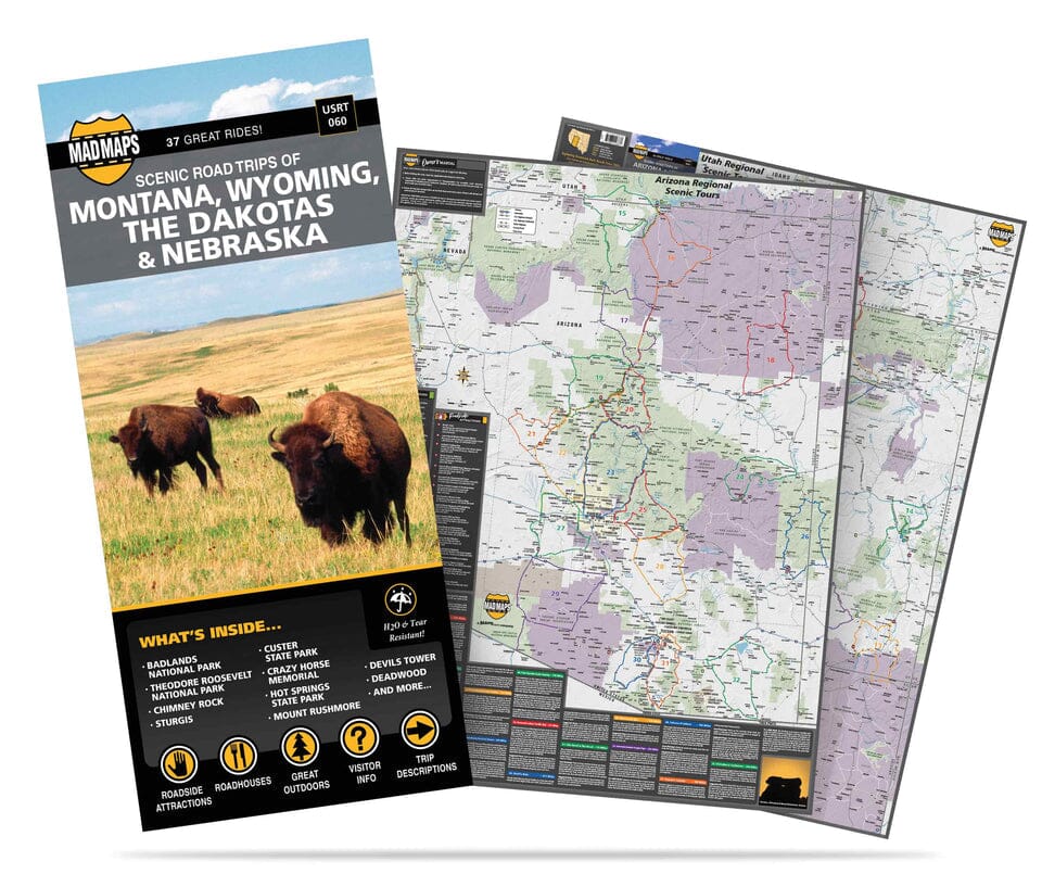 Scenic Road Trips of Montana, Wyoming, The Dakotas & Nebraska | MAD Maps carte routière MAD Maps
