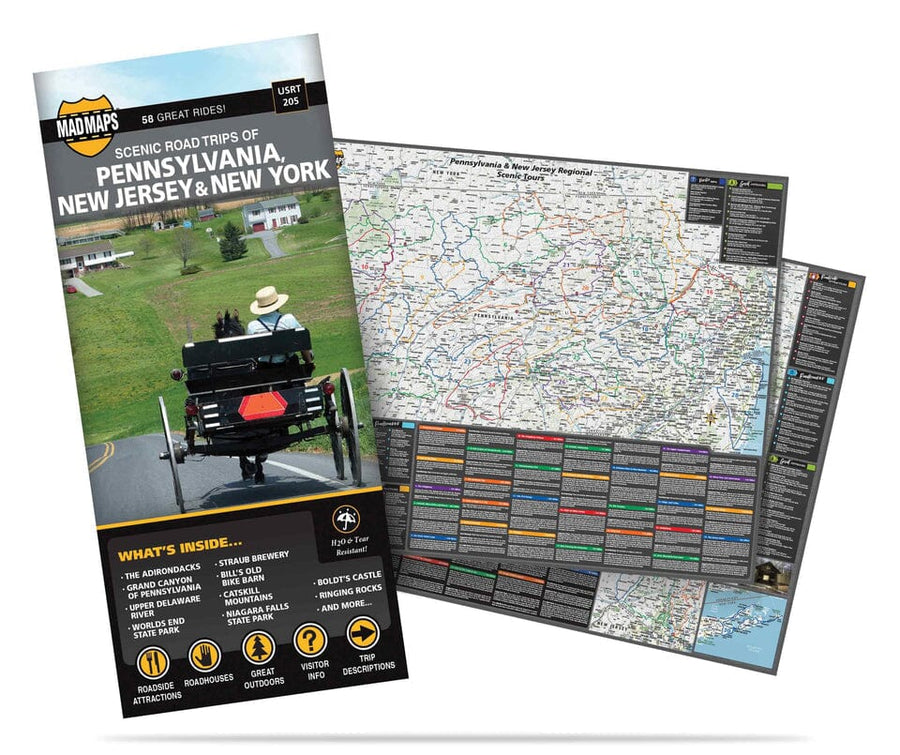 Scenic Road Trips of Pennsylvania, New Jersey & New York | MAD Maps carte pliée 