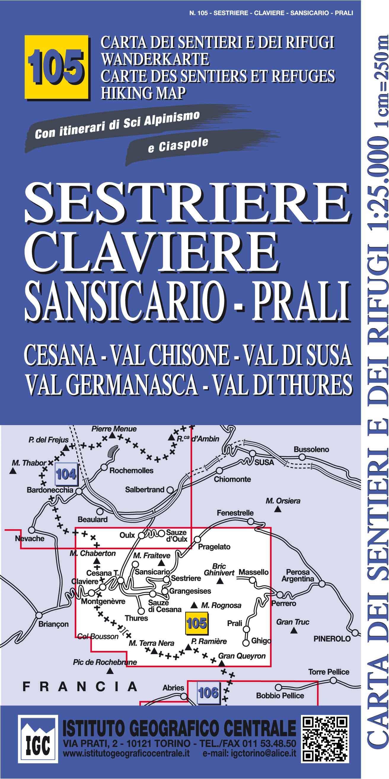 Carte de randonnée n° 105 - Sestriere - Claviere - Prali - Val Chisone - Val di Susa - Val Germanasca - Valle del Thuras | Istituto Geografico Centrale carte de randonnée Istituto Geografico Centrale Default Title