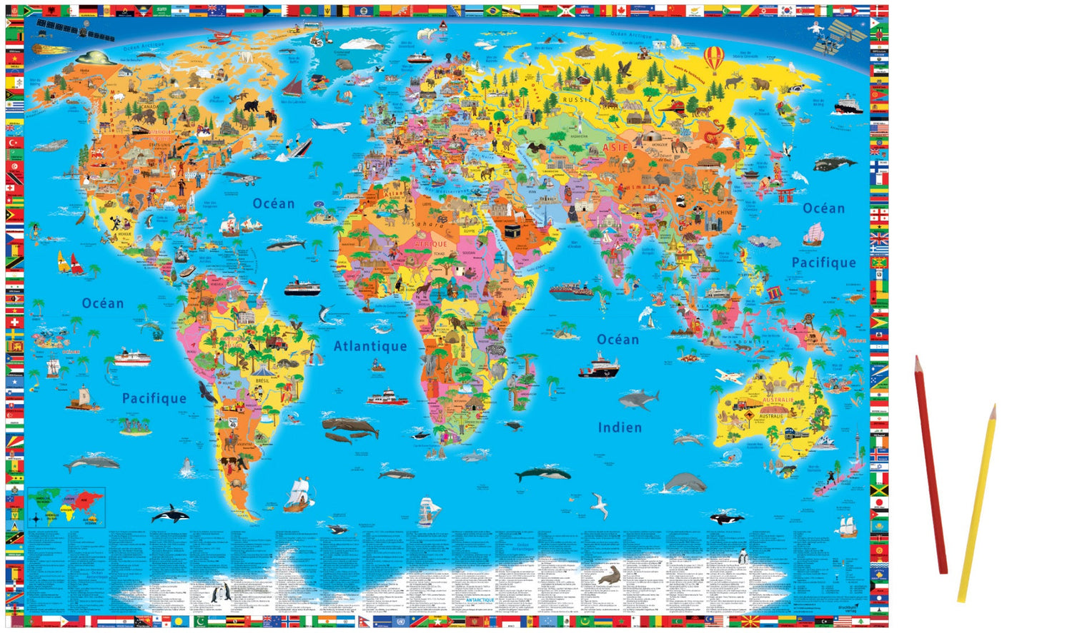 Sous-mains pour enfants - Monde politique illustré (65 x 45 cm) | Krüger & Schönhoff carte murale roulée (en tube) Krüger & Schönhoff