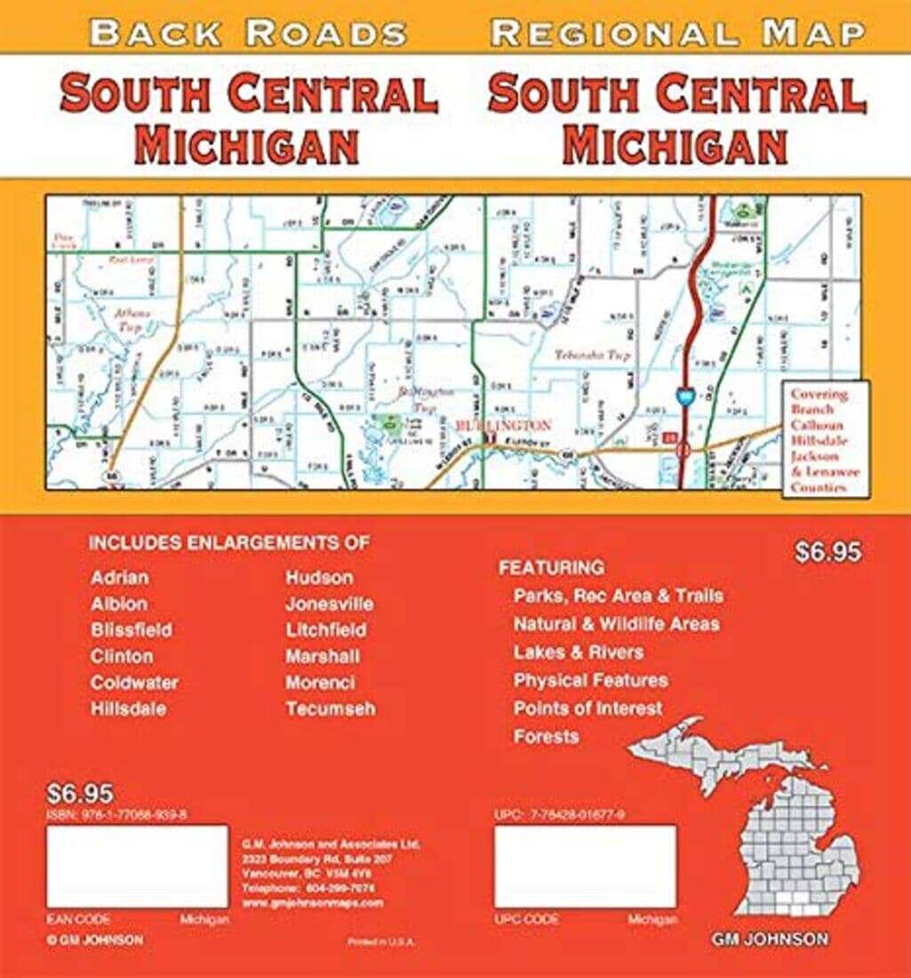 South central Michigan : carte régionale = South central Michigan : back roads | GM Johnson plan de ville GM Johnson