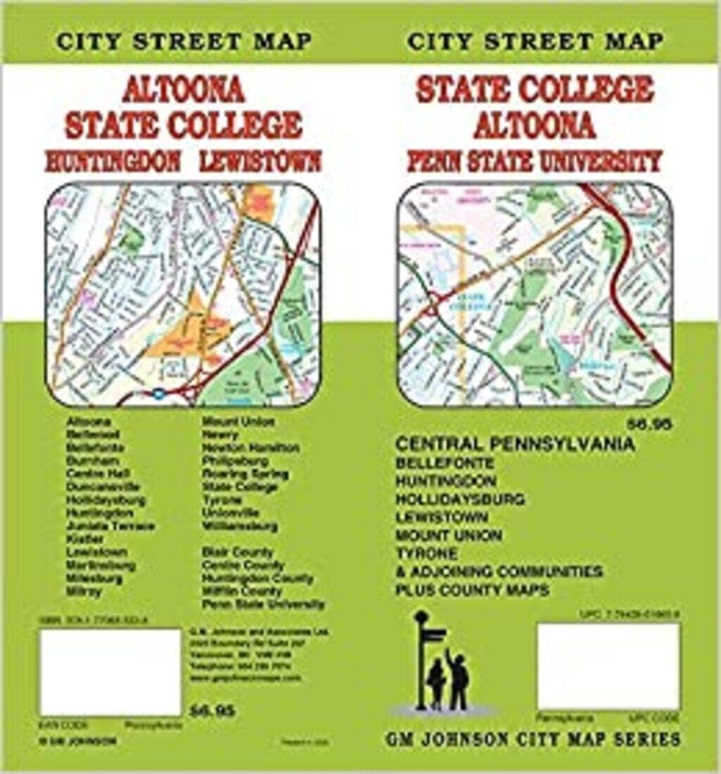 State College : Altoona : Penn State University : city street map = Altoona : State College: Huntingdon : Lewiston : city street map | GM Johnson carte pliée 