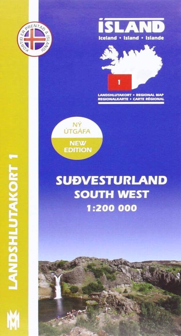 Sud-ouest de l'Islande - Carte régionale 1 au 1:200 000 | Mal og menning carte routière Mal og menning Default Title