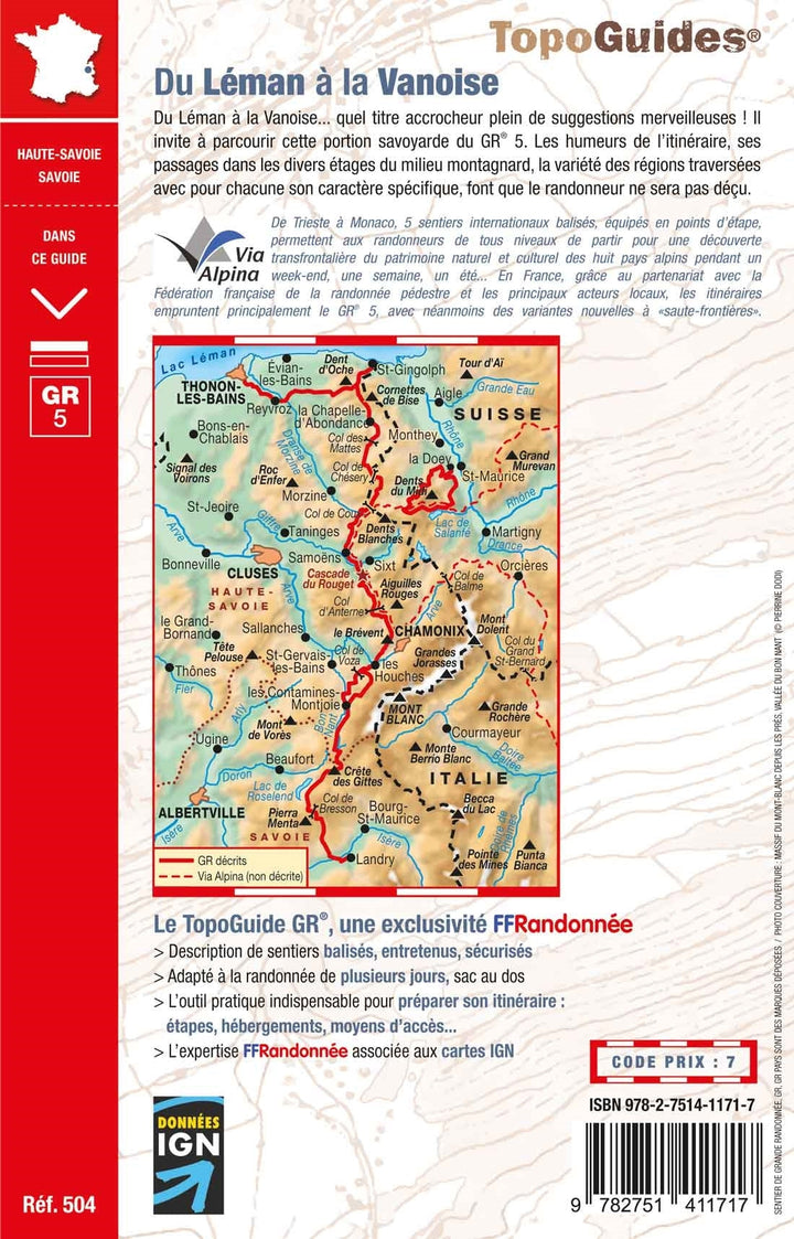 Topoguide de randonnée - Du Léman à la Vanoise par le Mont Blanc et le Beaufortain - GR5 | FFR guide de randonnée FFR - Fédération Française de Randonnée 