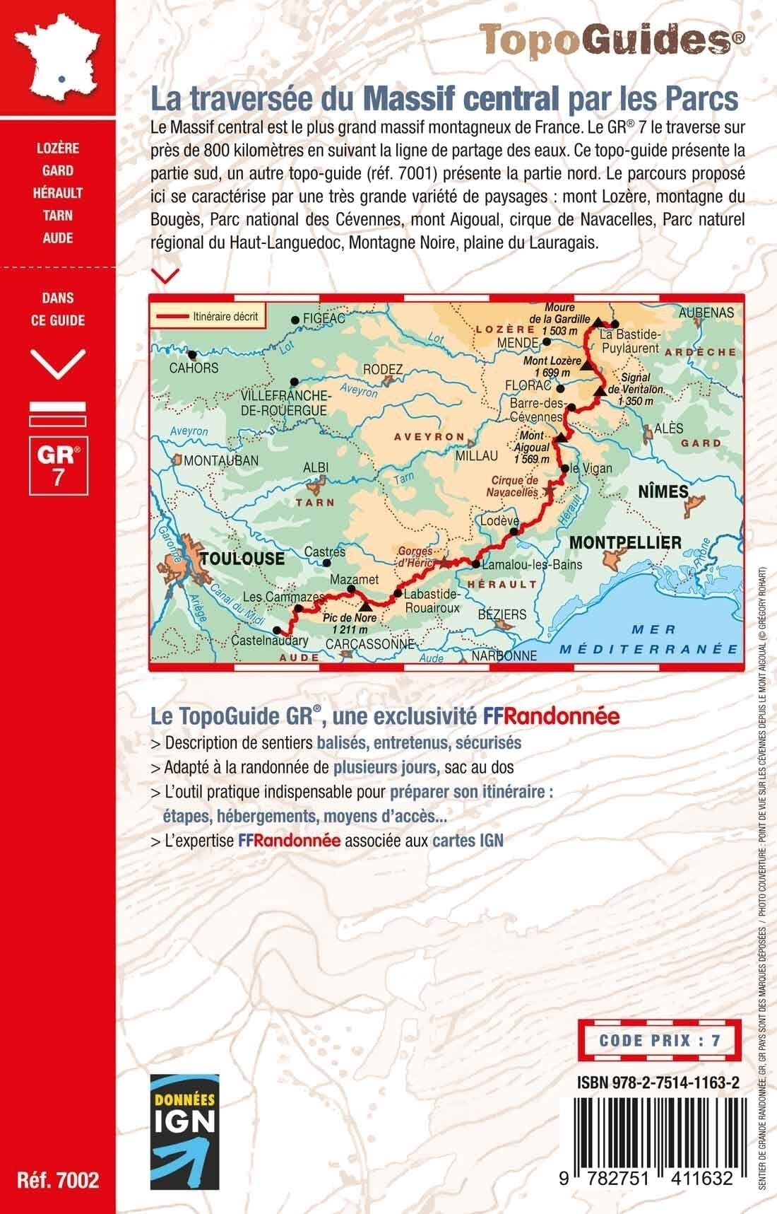 Topoguide de randonnée - La traversée du Massif Central : de La Bastide-Puylaurent à Castelnaudary - GR7 | FFR guide de randonnée FFR - Fédération Française de Randonnée