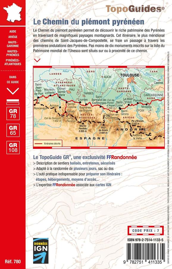 Topoguide de randonnée - Le chemin du piémont pyrénéen vers St jacques de Compostelle (Carcassonne, Lourdes, Roncevaux) - GR78, GR65, GR108 | FFR guide de randonnée FFR - Fédération Française de Randonnée 