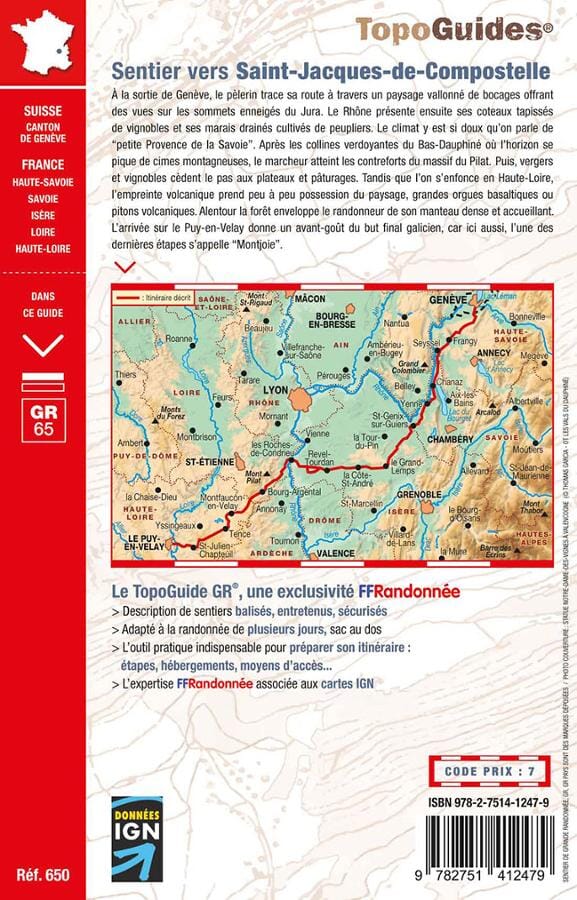 Topoguide de randonnée - Sentier St-Jacques de Compostelle : Genève - Le Puy (GR65) | FFR guide petit format FFR - Fédération Française de Randonnée 