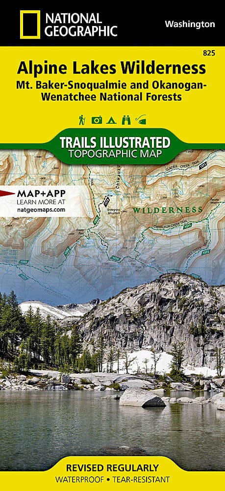 Trails Map of Alpine Lakes Wilderness Area (Mt Baker-Snoqualmie & Okanogan-Wenatchee National Forests, Washington), # 825 | National Geographic carte pliée National Geographic 
