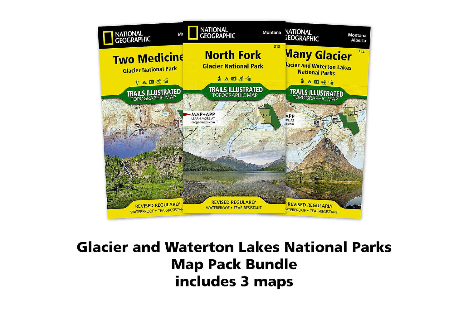 Cartes de randonnée - Glacier & Waterton Lakes National Parks (Montana, Alberta), n° 313, 314, 315 (lot de cartes) | National Geographic carte de randonnée National Geographic