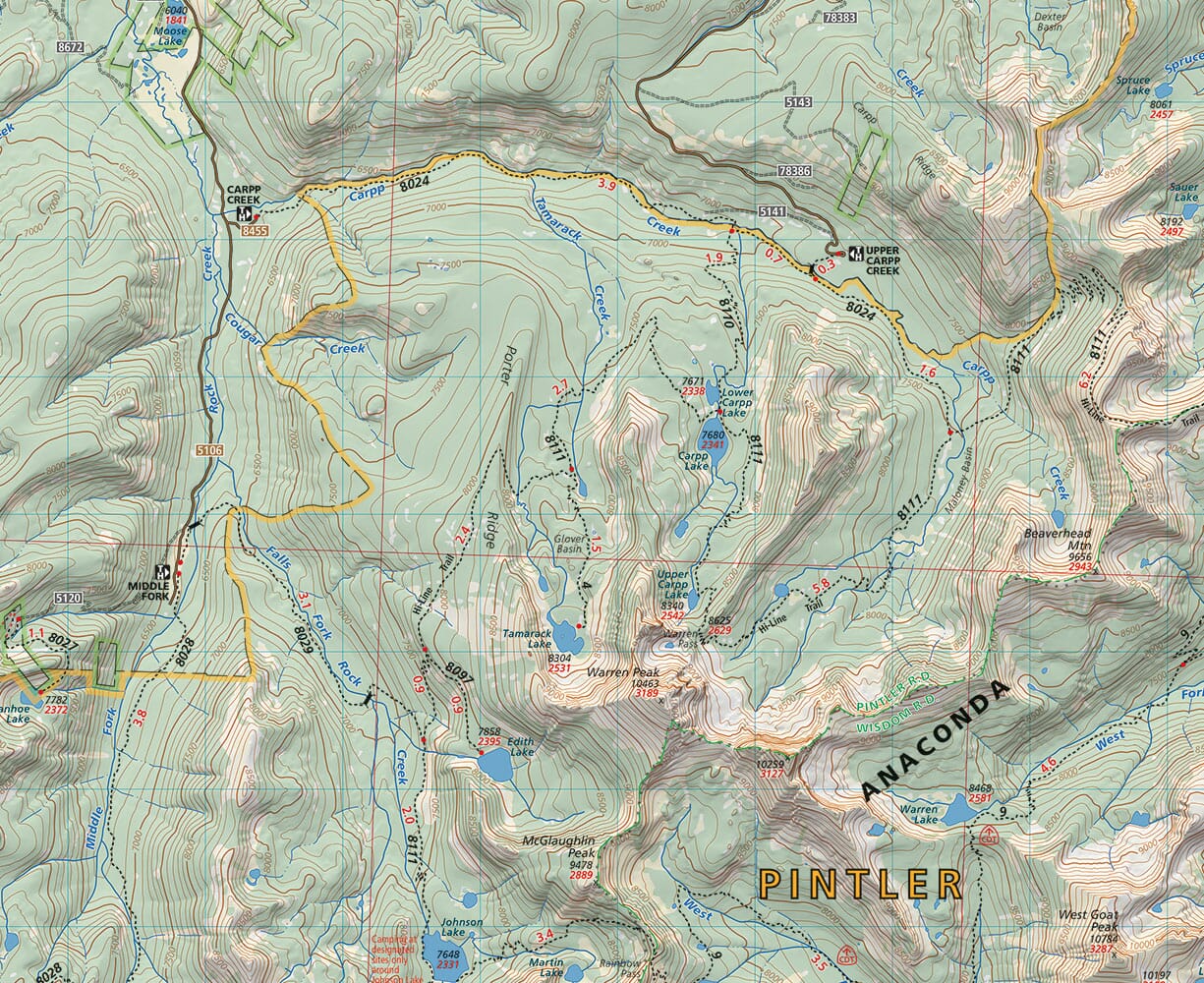 Zone de nature sauvage d'Anaconda Pintler (Montana) | Cairn Cartographics carte de randonnée Cairn Cartographics